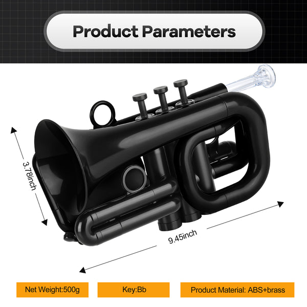 PAMPET DOLPHIN Bb Key ABS Pocket Trumpet for Beginners with Carry Bag and Mouthpieces